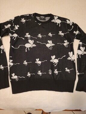 Christopher Raeburn Black Crewneck Sweater with White Mouse Motif sixe XS